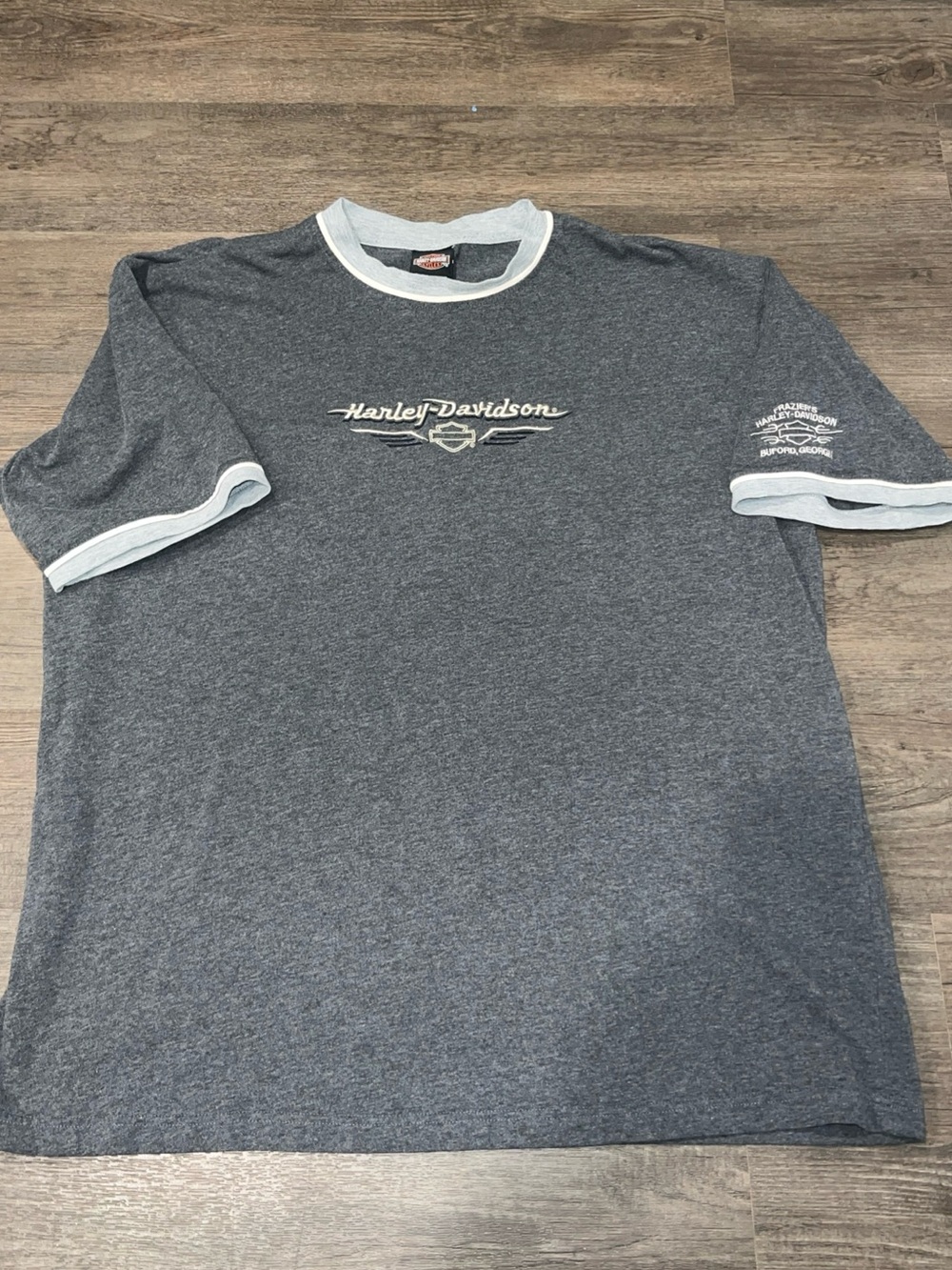 Harley-Davidson Dark Gray Ringer Logo Tee with White Trim